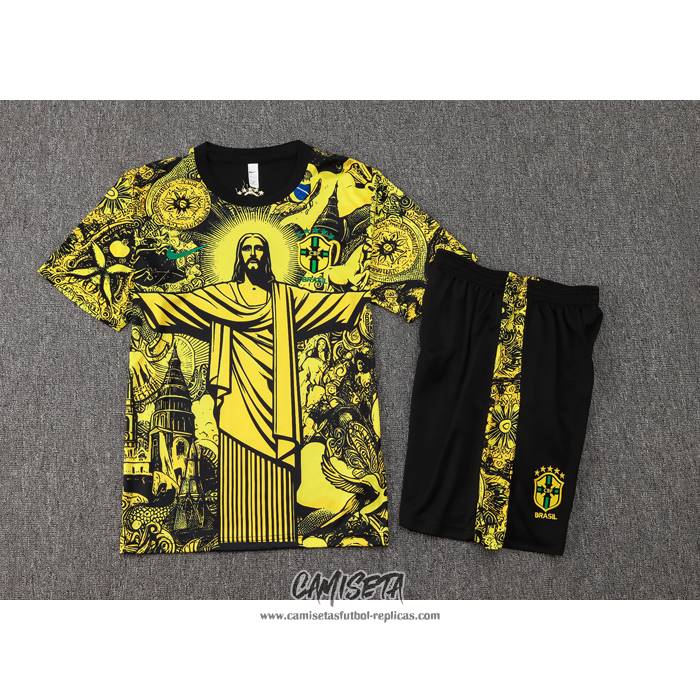 Chandal del Brasil Jesus 2024-2025 Manga Corta Amarillo - Pantalon Corto